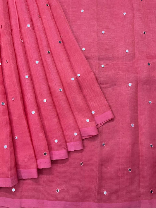 Silkcotton mirror work saree