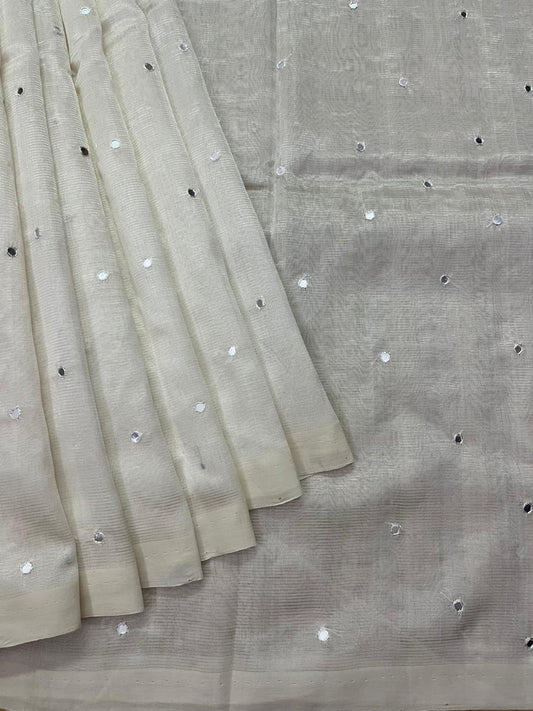 Silkcotton mirror work saree