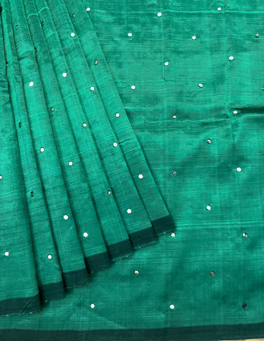 Silkcotton mirror work saree