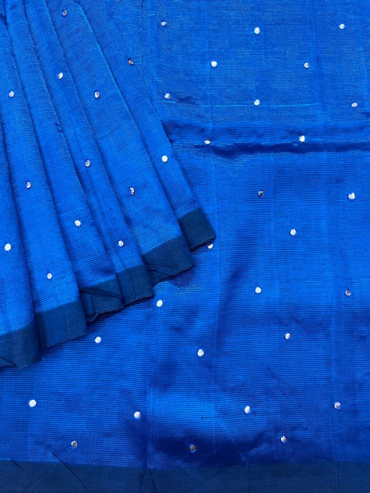 Silkcotton mirror work saree