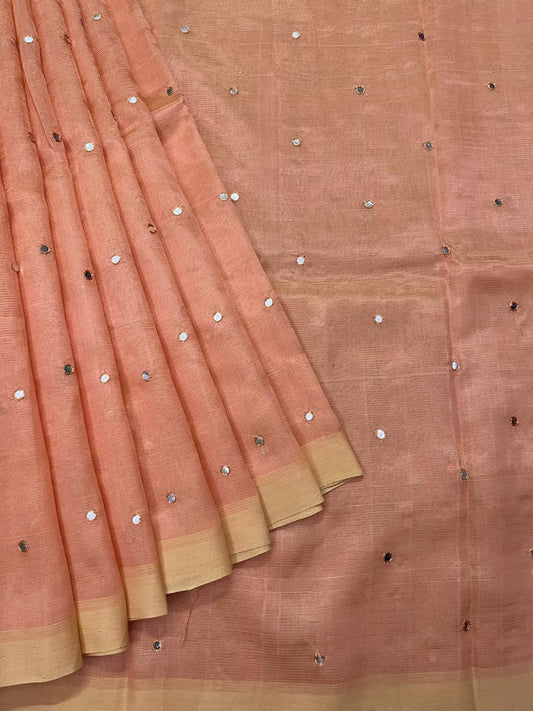 Silkcotton mirror work saree