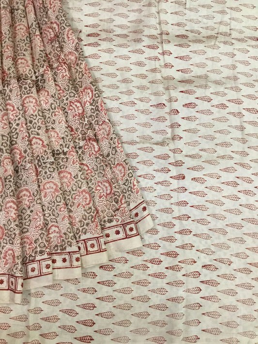 Silkcotton block print saree