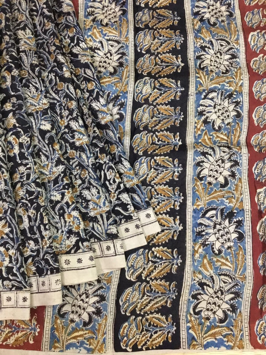Silkcotton block print saree