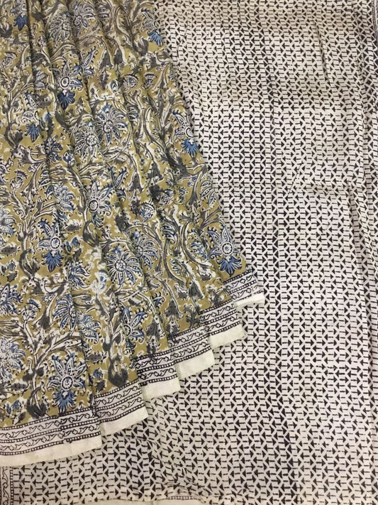 Silkcotton block print saree