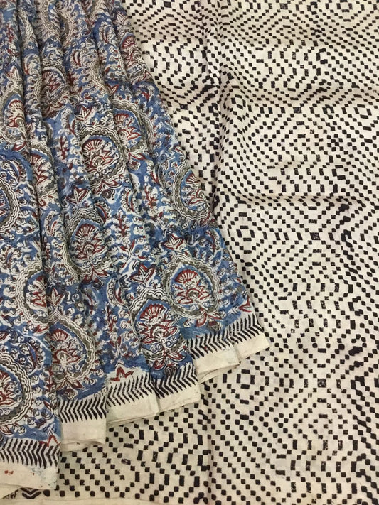 Silkcotton block print saree