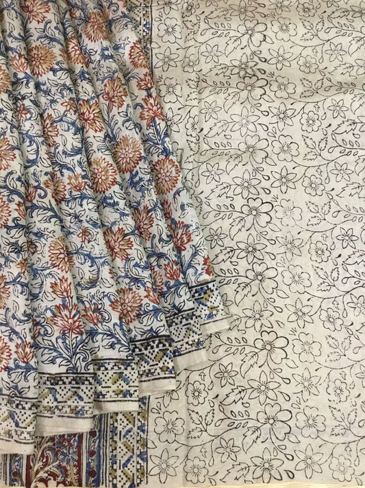 Silkcotton block print saree