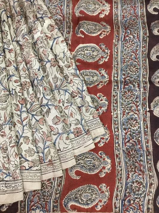 Silkcotton block print saree