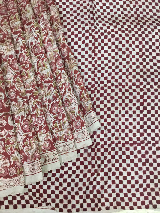 Silkcotton block print saree
