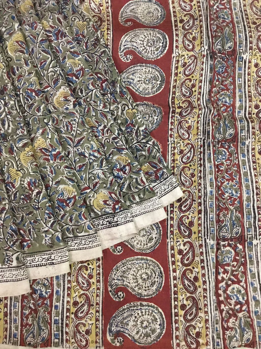 Silkcotton block print saree