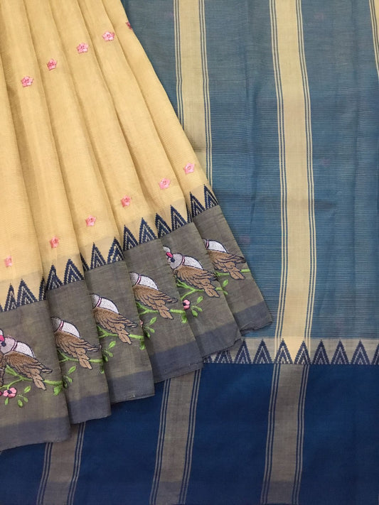 Silkcotton embroidery saree