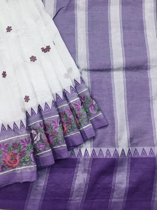 Silkcotton embroidery saree