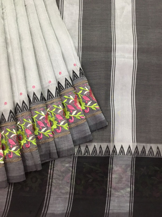 Silkcotton embroidery saree