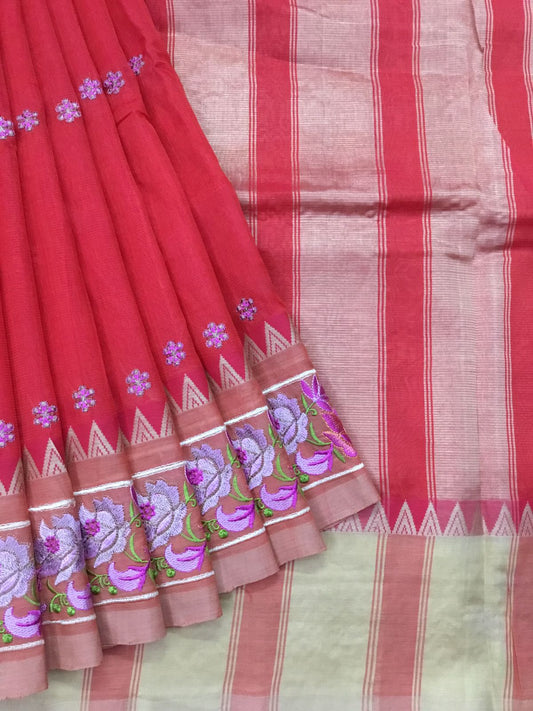Silkcotton embroidery saree