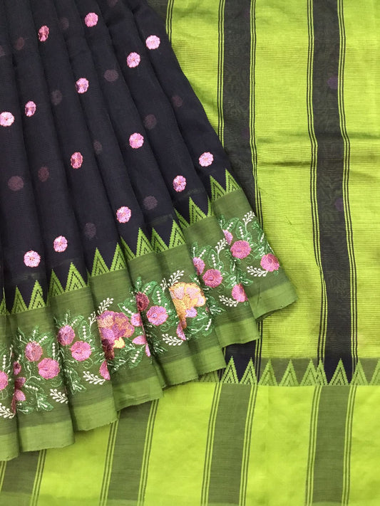 Silkcotton embroidery saree