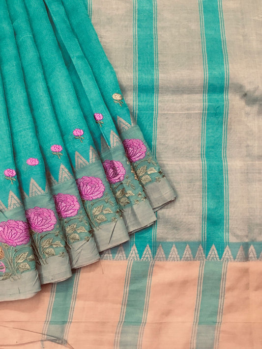 Silkcotton embroidery saree