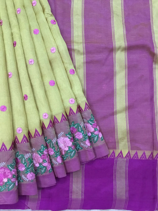 Silkcotton embroidery saree