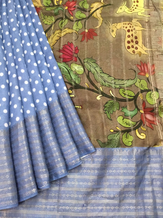 Silkcotton polka dots saree