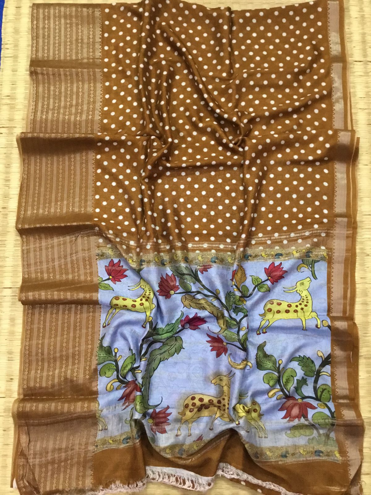 Silkcotton polka dots saree