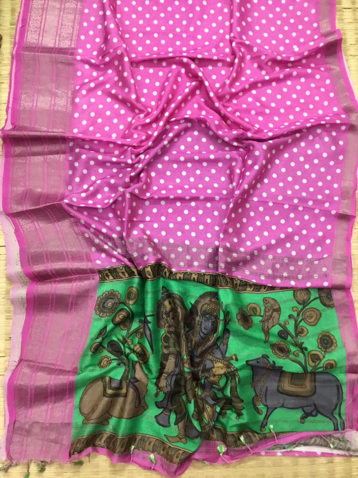 Silkcotton polka dots saree