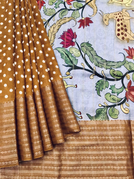 Silkcotton polka dots saree