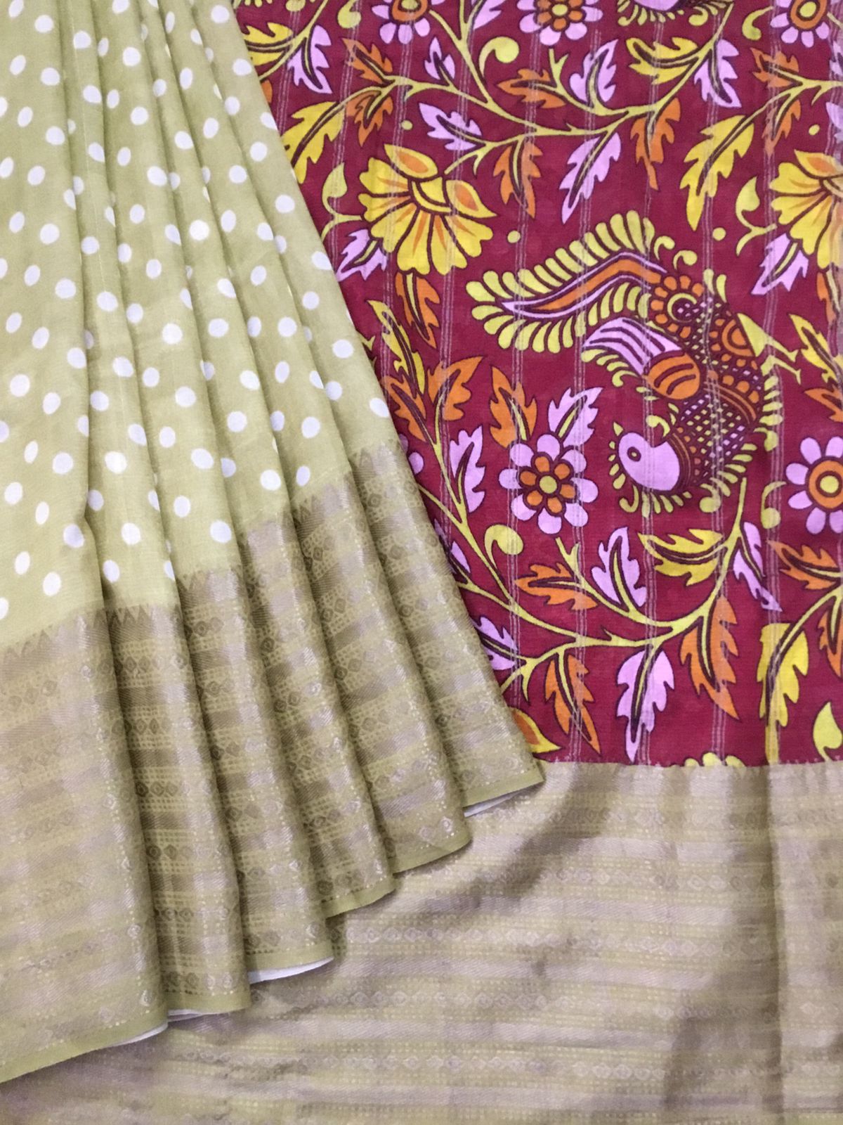 Silkcotton polka dots saree