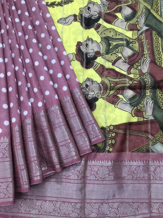 Silkcotton polka dots saree
