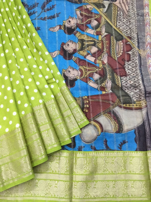 Silkcotton polka dots saree