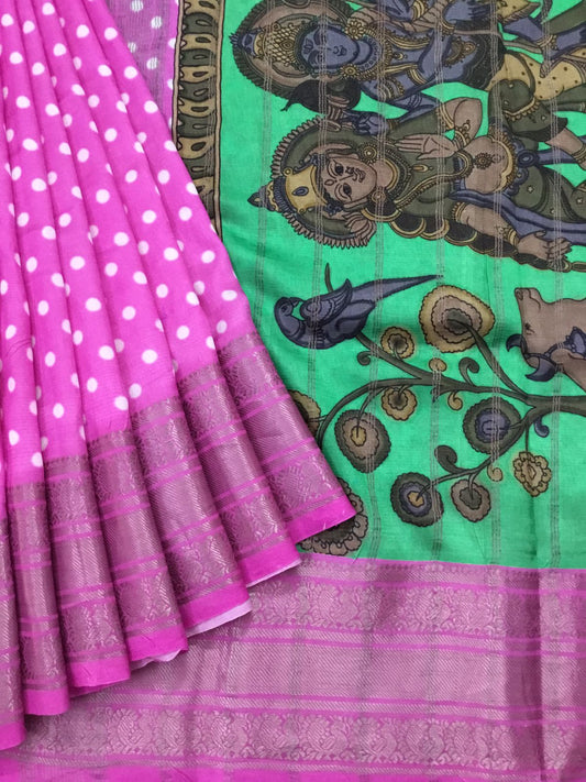 Silkcotton polka dots saree