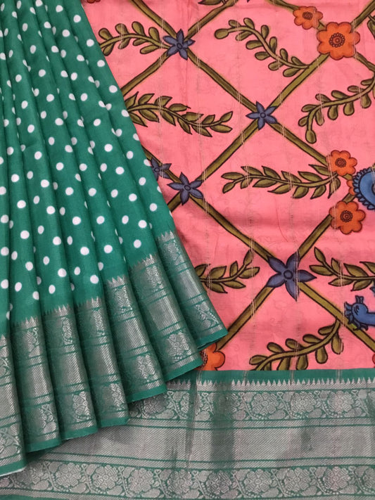 Silkcotton polka dots saree