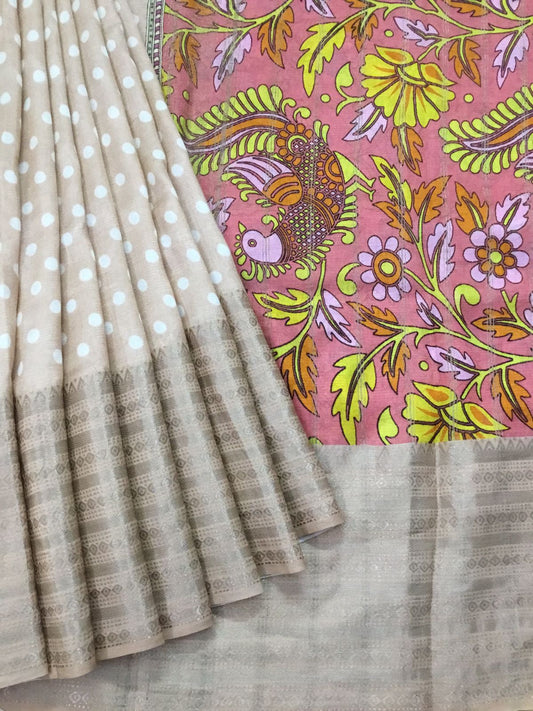 Silkcotton polka dots saree