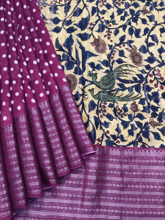 Silkcotton polka dots saree
