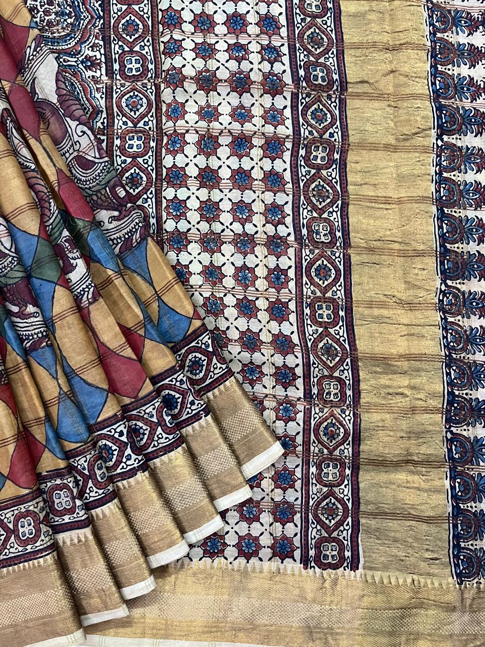Ajrakh X Pen kalamkari saree
