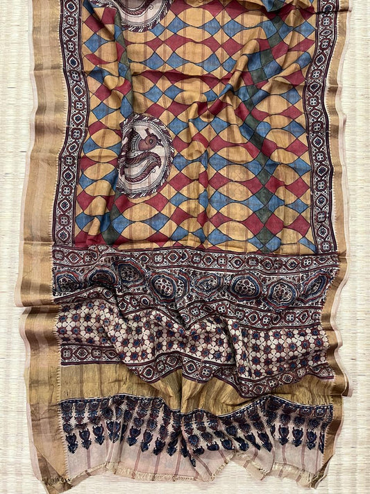 Ajrakh X Pen kalamkari saree