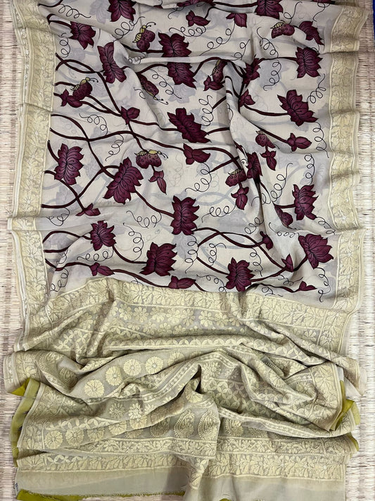 Chikankari X Pen Kalamkari saree