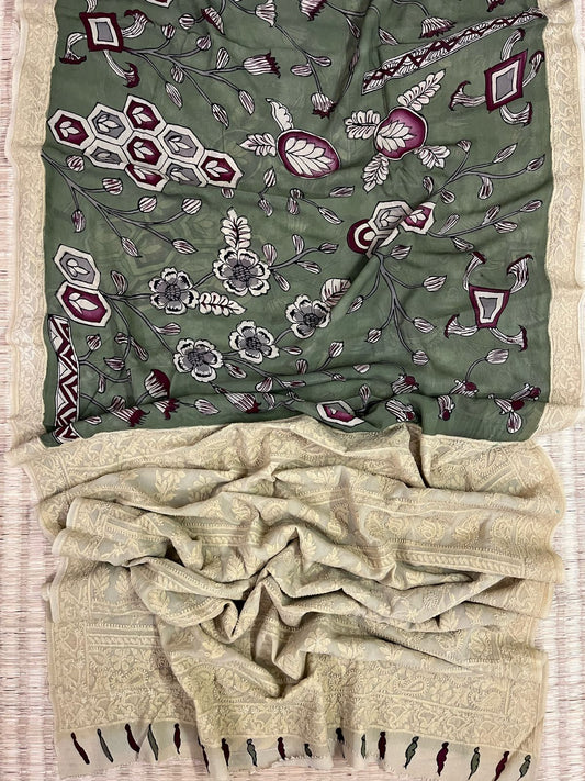 Chikankari X Pen Kalamkari saree
